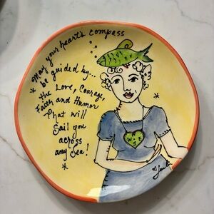 Julia Junkin hand painted Yellow and Orange Ceramic decorative Plate